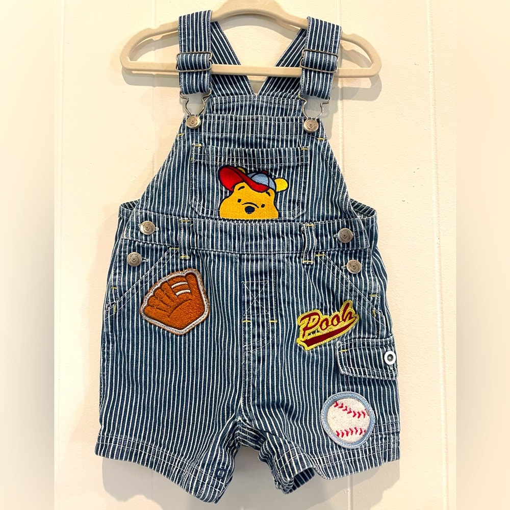 Vintage Winnie The Pooh striped denim overalls